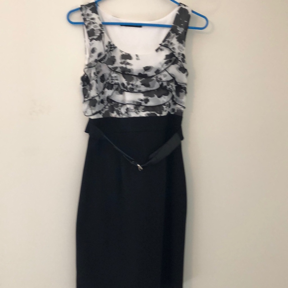 Dressy black & white belted summer dress